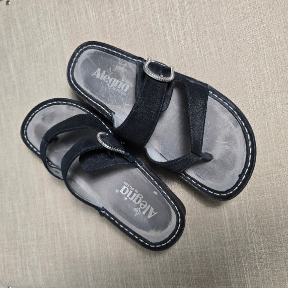 Alegria PG Lite Womens Size 37 US 7 Slide Sandals Adjustable Buckle Black Thong - Picture 3 of 10